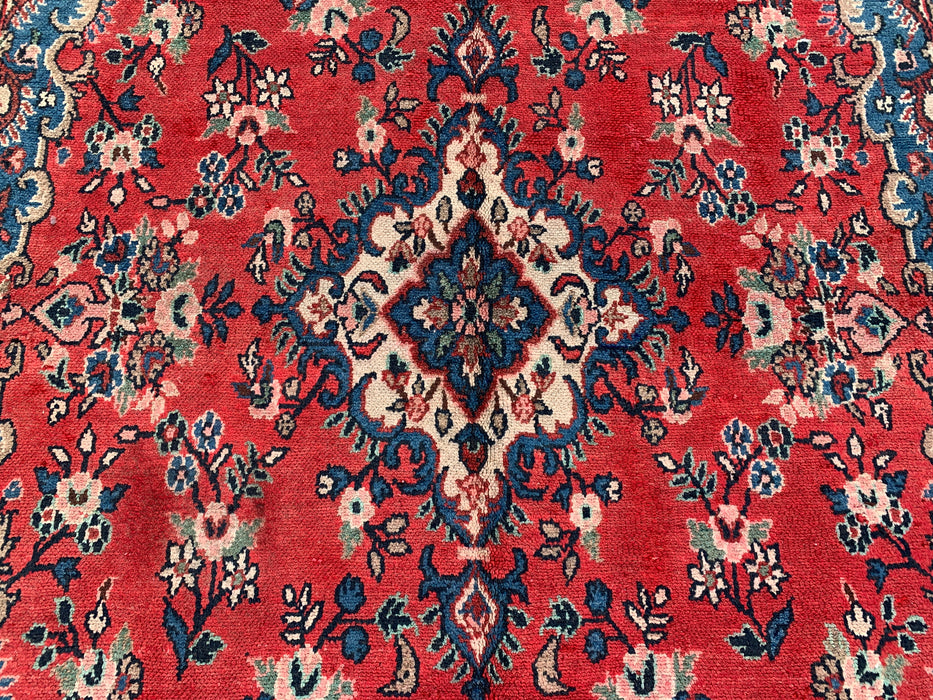Handmade Persian Wool Area Rug 7x10 - Red Floral Medallion Persian Style Rug - Exact Size 9'10" x 5'10" - KBHM-972