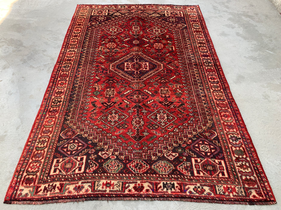 8'4 x 5'5 handgeknoopt Perzisch wollen tapijt - Rood tribaal medaillonontwerp - KBHM-973