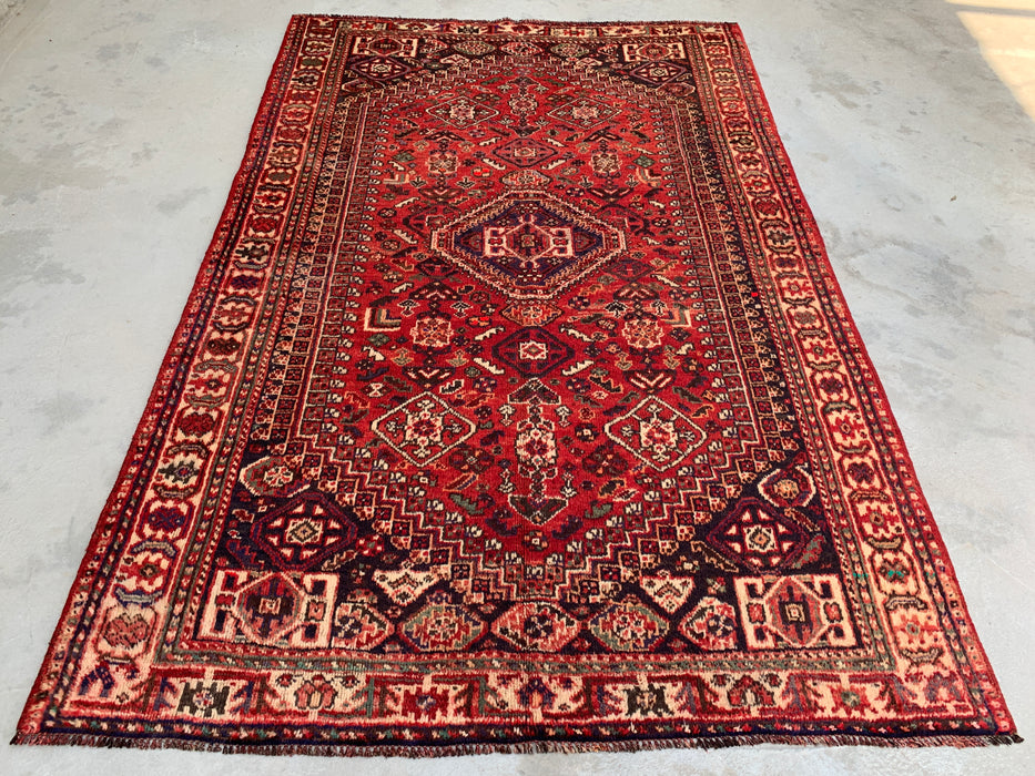 8'4 x 5'5 handgeknoopt Perzisch wollen tapijt - Rood tribaal medaillonontwerp - KBHM-973