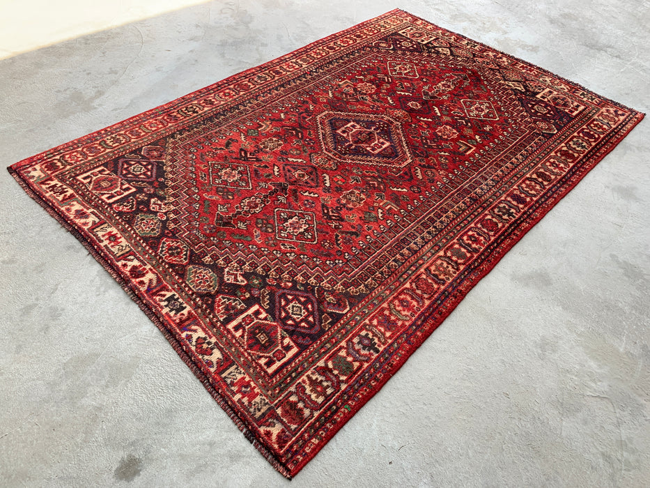 8'4 x 5'5 handgeknoopt Perzisch wollen tapijt - Rood tribaal medaillonontwerp - KBHM-973