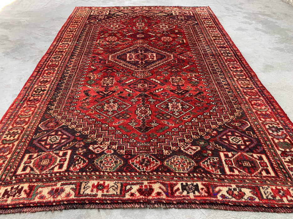 8'4 x 5'5 handgeknoopt Perzisch wollen tapijt - Rood tribaal medaillonontwerp - KBHM-973