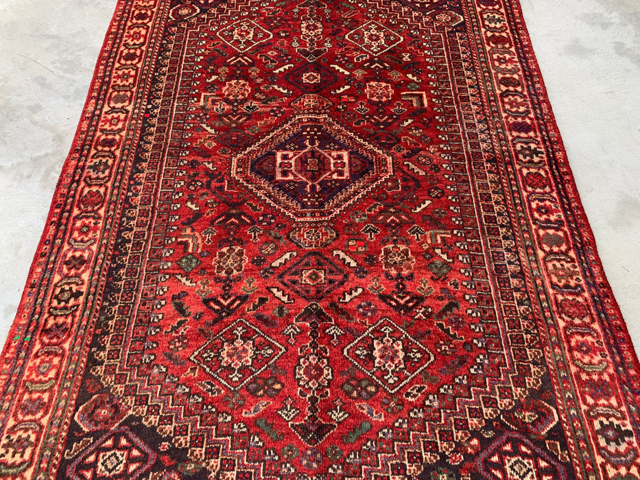 8'4 x 5'5 handgeknoopt Perzisch wollen tapijt - Rood tribaal medaillonontwerp - KBHM-973