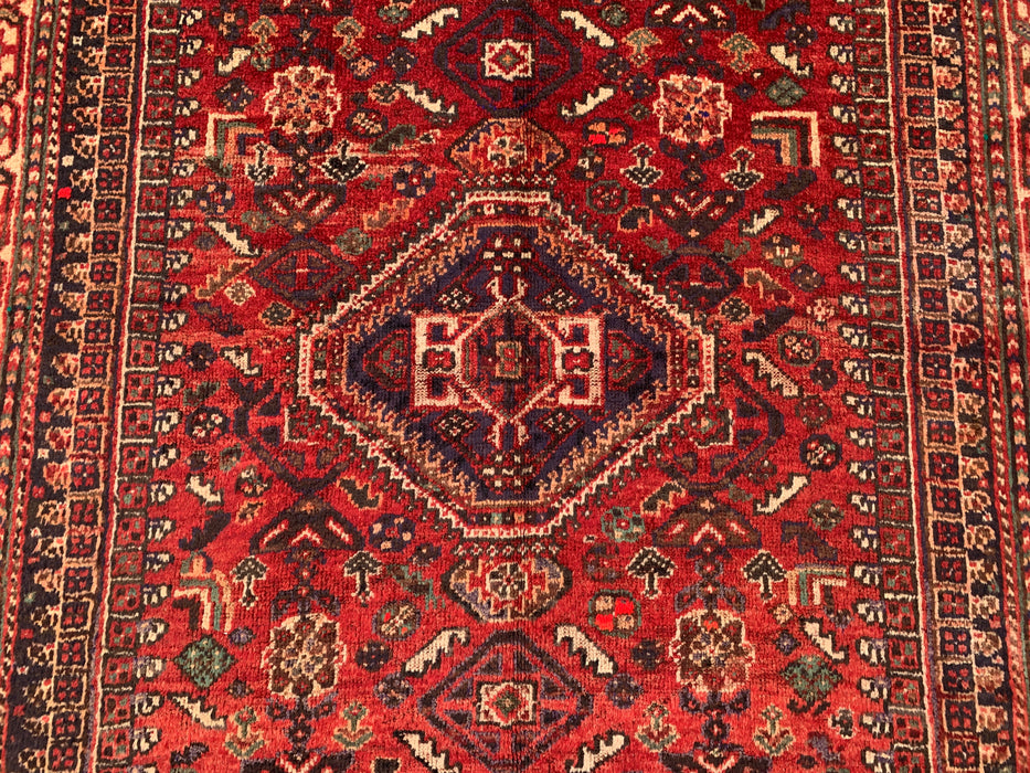 8'4 x 5'5 handgeknoopt Perzisch wollen tapijt - Rood tribaal medaillonontwerp - KBHM-973