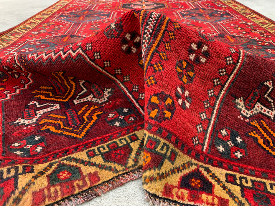7'8 x 5'2 Hand-Knotted Persian Wool Rug - Red Geometric Tribal Design - KBHM-974