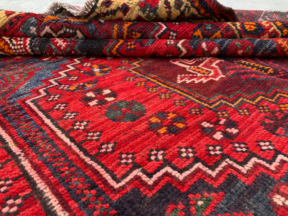 7'8 x 5'2 Hand-Knotted Persian Wool Rug - Red Geometric Tribal Design - KBHM-974