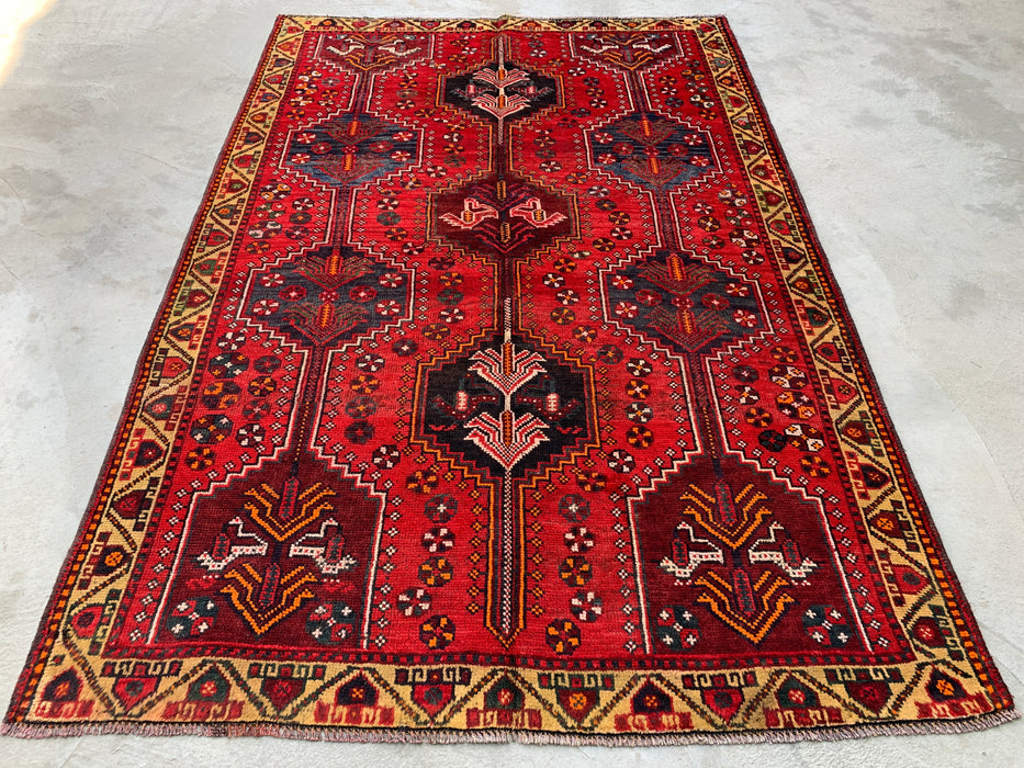 7'8 x 5'2 Hand-Knotted Persian Wool Rug - Red Geometric Tribal Design - KBHM-974
