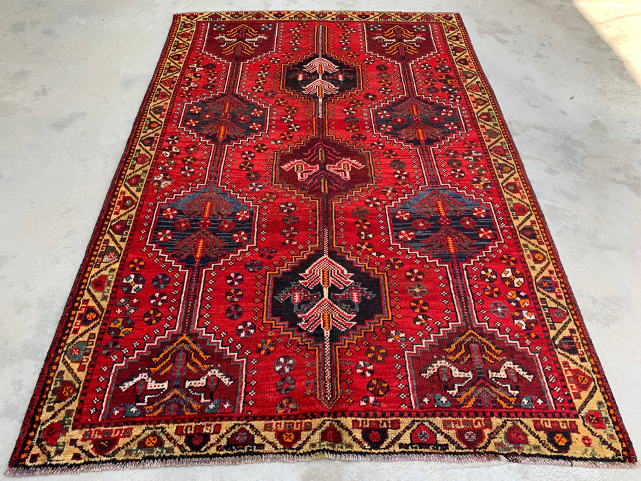 7'8 x 5'2 Hand-Knotted Persian Wool Rug - Red Geometric Tribal Design - KBHM-974