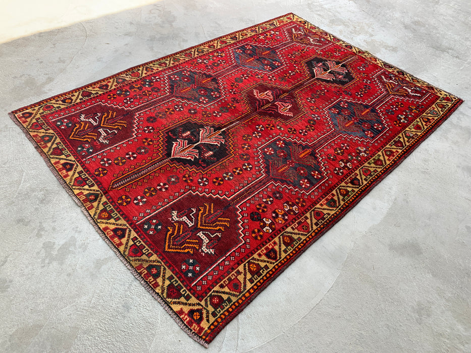 7'8 x 5'2 Hand-Knotted Persian Wool Rug - Red Geometric Tribal Design - KBHM-974
