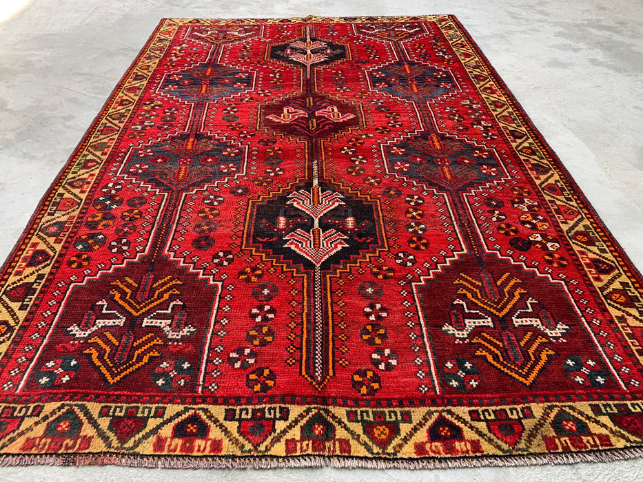 7'8 x 5'2 Hand-Knotted Persian Wool Rug - Red Geometric Tribal Design - KBHM-974