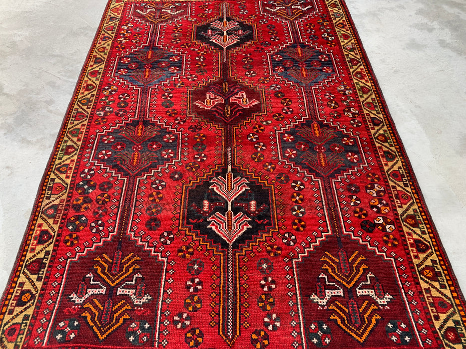 7'8 x 5'2 Hand-Knotted Persian Wool Rug - Red Geometric Tribal Design - KBHM-974