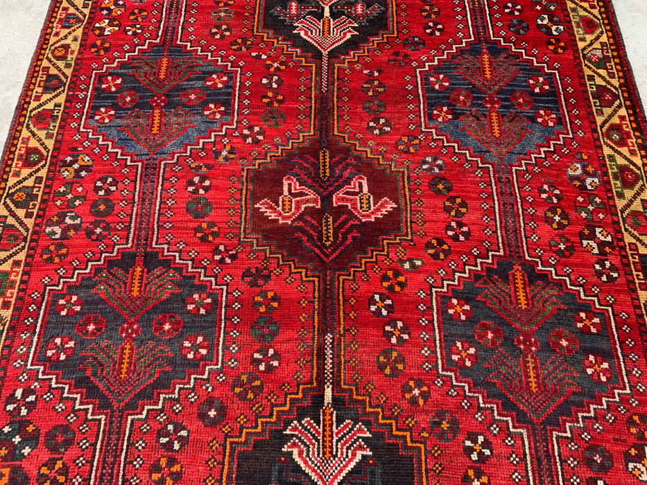 7'8 x 5'2 Hand-Knotted Persian Wool Rug - Red Geometric Tribal Design - KBHM-974