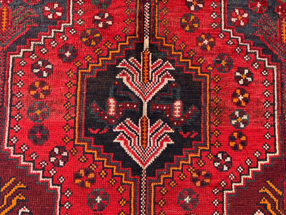 7'8 x 5'2 Hand-Knotted Persian Wool Rug - Red Geometric Tribal Design - KBHM-974