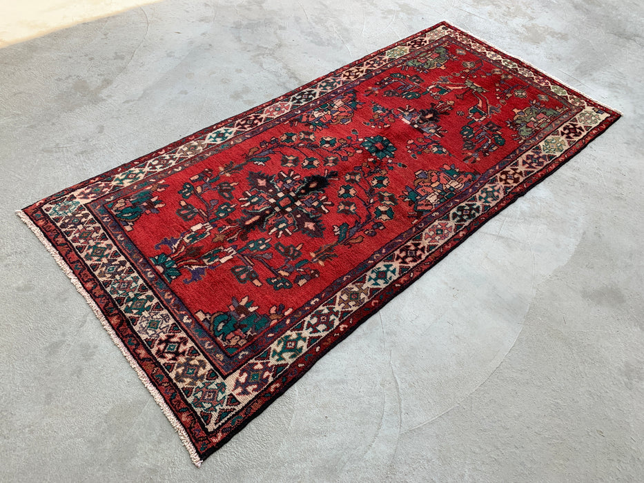 240 x 104 cm handgeknoopt Perzisch wollen loper - Rood bloemenmotief - KBHM-975