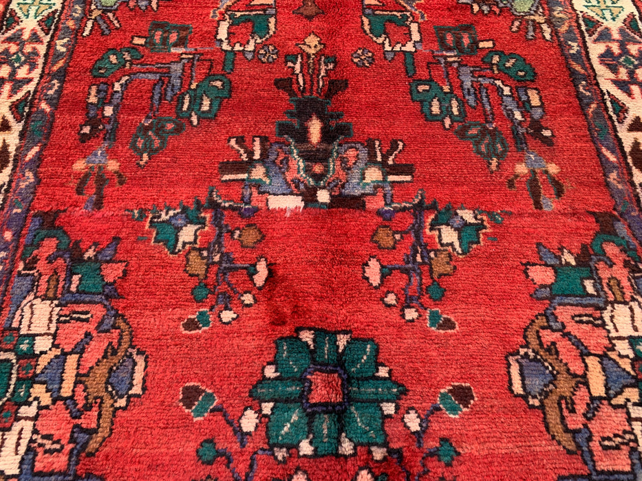 240 x 104 cm handgeknoopt Perzisch wollen loper - Rood bloemenmotief - KBHM-975