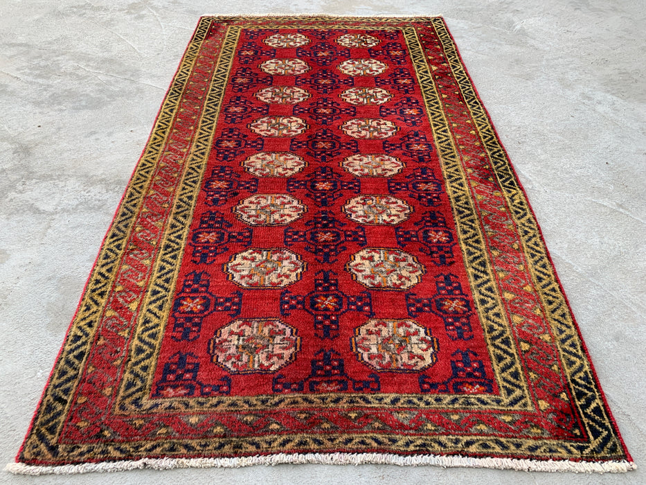 137 cm x 79 cm handgeknoopt Perzisch wollen tapijt - Rood geometrisch tribaal ontwerp - KBHM-976