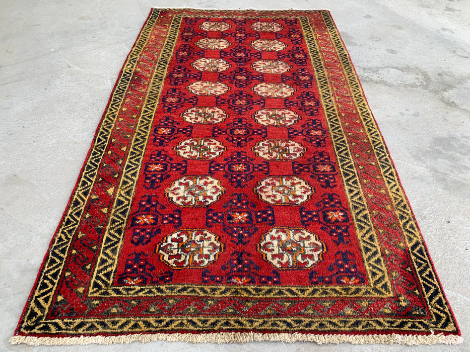 137 cm x 79 cm handgeknoopt Perzisch wollen tapijt - Rood geometrisch tribaal ontwerp - KBHM-976