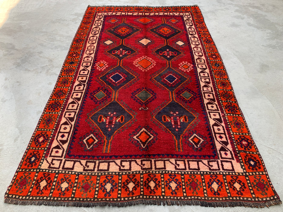 7'7 x 4'7 handgeknoopt Perzisch wollen tapijt - Rood geometrisch tribaal medaillonontwerp - KBHM-977