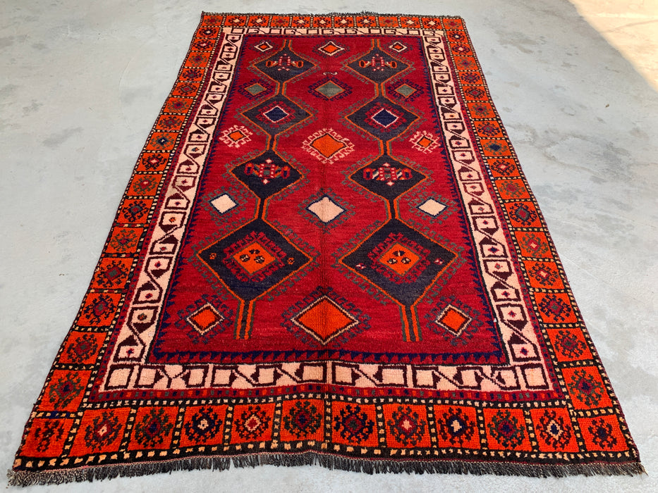 7'7 x 4'7 handgeknoopt Perzisch wollen tapijt - Rood geometrisch tribaal medaillonontwerp - KBHM-977
