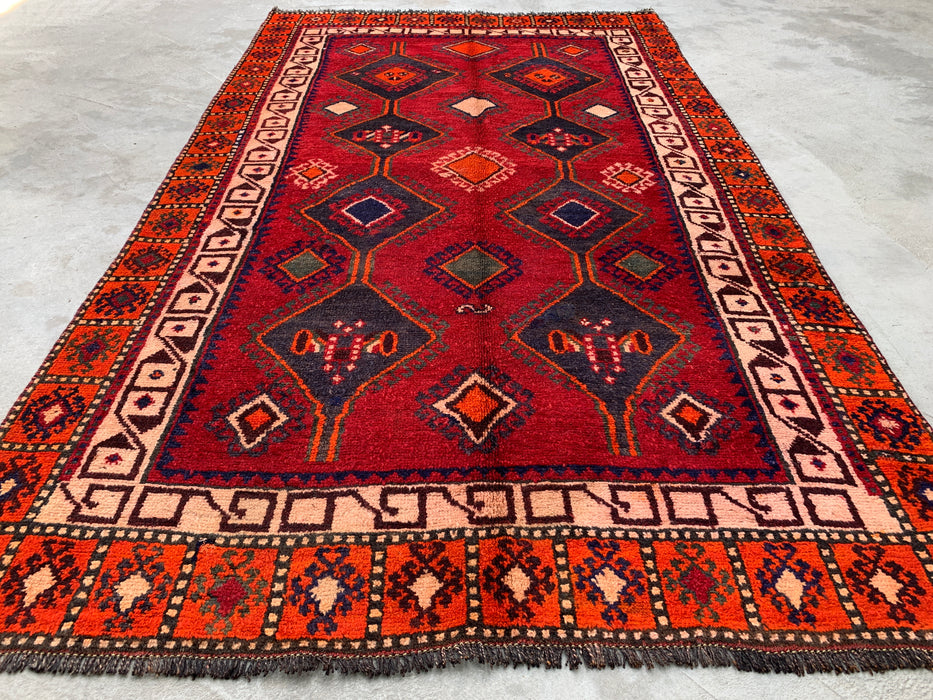7'7 x 4'7 handgeknoopt Perzisch wollen tapijt - Rood geometrisch tribaal medaillonontwerp - KBHM-977