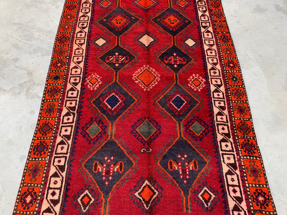 7'7 x 4'7 handgeknoopt Perzisch wollen tapijt - Rood geometrisch tribaal medaillonontwerp - KBHM-977