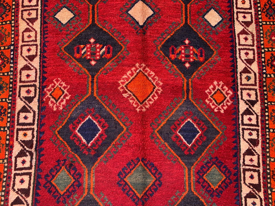 7'7 x 4'7 handgeknoopt Perzisch wollen tapijt - Rood geometrisch tribaal medaillonontwerp - KBHM-977