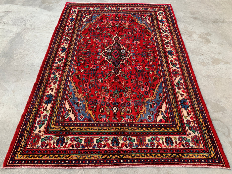 10'2 x 7'1 handgeknoopt Perzisch wollen tapijt - Rood floraal medaillonontwerp - KBHM-978