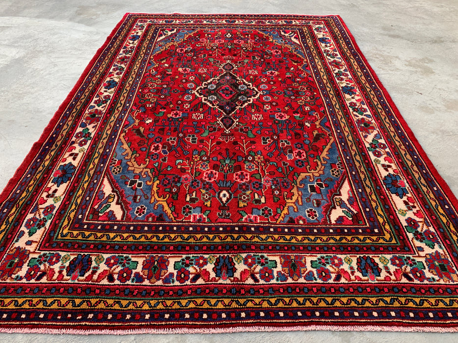 10'2 x 7'1 handgeknoopt Perzisch wollen tapijt - Rood floraal medaillonontwerp - KBHM-978