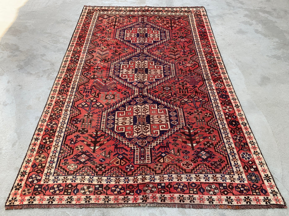 7'7 x 4'10 handgeknoopt Perzisch wollen tapijt - Vervaagd koraalkleurig tribaal medaillondesign - KBHM-979