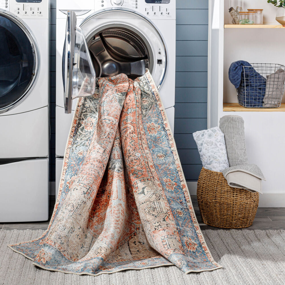 Amelie Machinewasbaar Vloerkleed — Roest / Lichtblauw | AML-2309 - construction