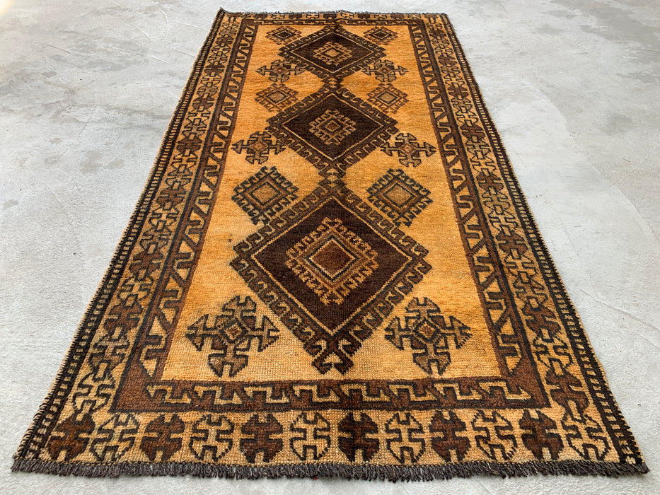 6'8 x 3'5 handgeknoopt Perzisch wollen tapijt - Goud & bruin geometrisch tribaal ontwerp - KBHM-980