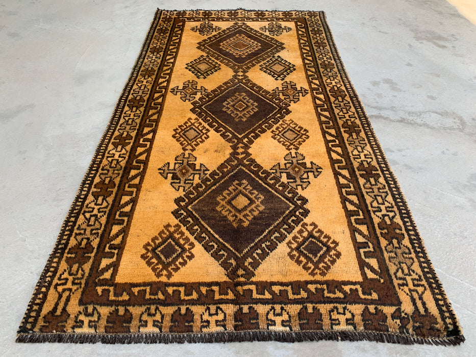 6'8 x 3'5 handgeknoopt Perzisch wollen tapijt - Goud & bruin geometrisch tribaal ontwerp - KBHM-980