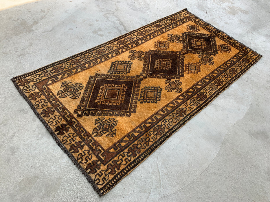 6'8 x 3'5 handgeknoopt Perzisch wollen tapijt - Goud & bruin geometrisch tribaal ontwerp - KBHM-980