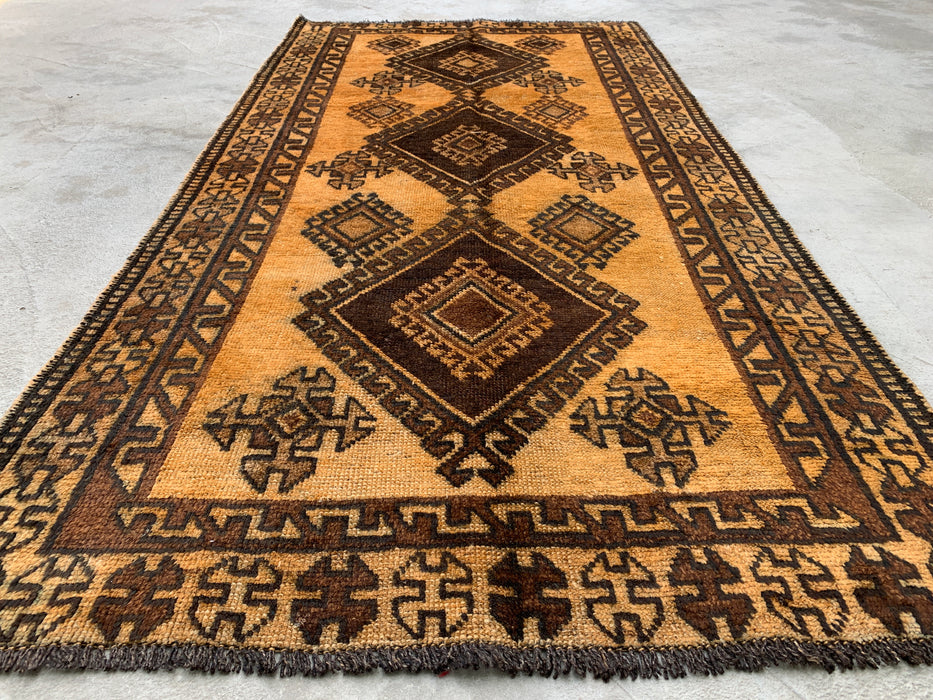 6'8 x 3'5 handgeknoopt Perzisch wollen tapijt - Goud & bruin geometrisch tribaal ontwerp - KBHM-980