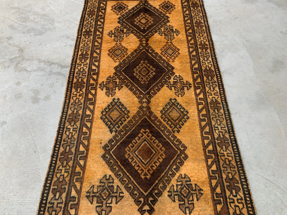 6'8 x 3'5 handgeknoopt Perzisch wollen tapijt - Goud & bruin geometrisch tribaal ontwerp - KBHM-980