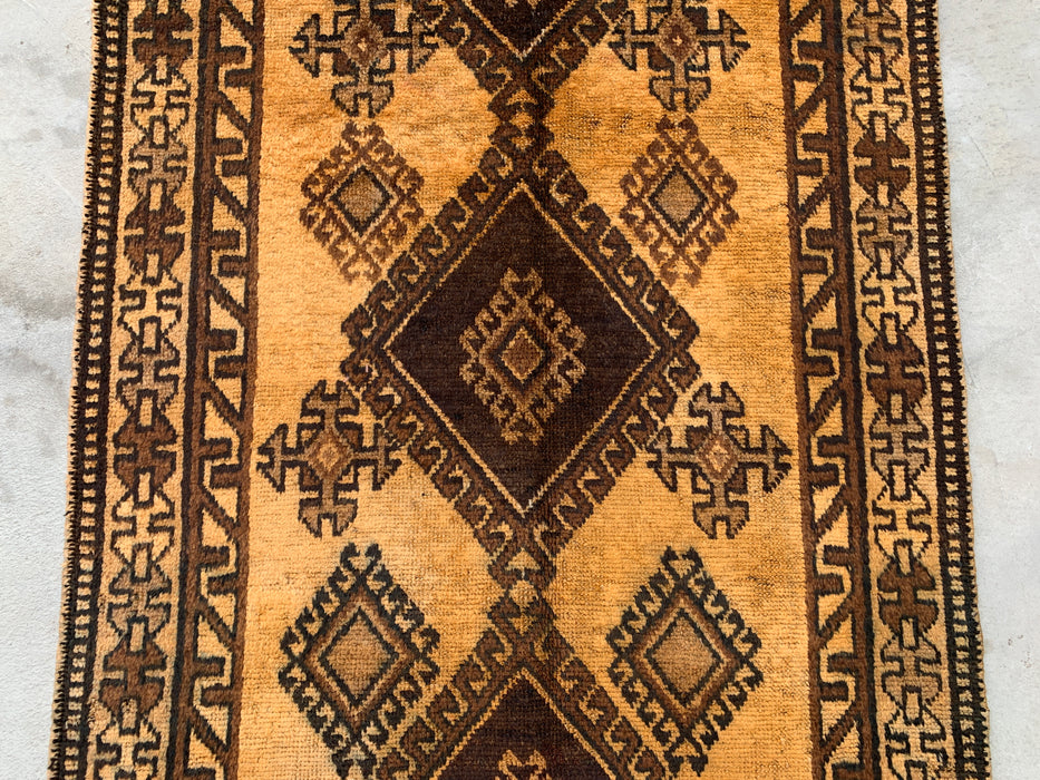 6'8 x 3'5 handgeknoopt Perzisch wollen tapijt - Goud & bruin geometrisch tribaal ontwerp - KBHM-980