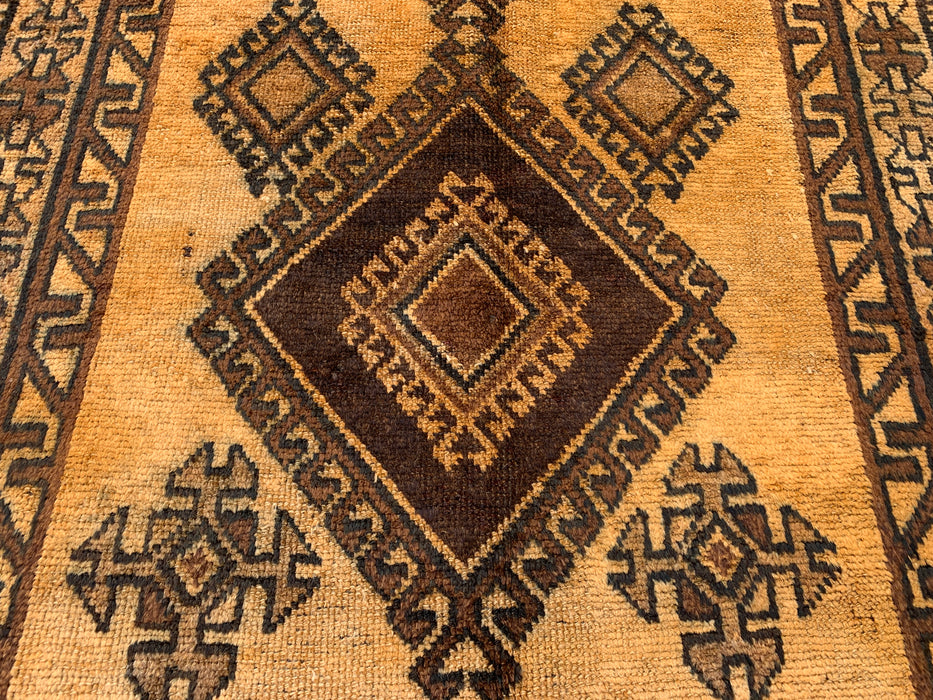 6'8 x 3'5 handgeknoopt Perzisch wollen tapijt - Goud & bruin geometrisch tribaal ontwerp - KBHM-980