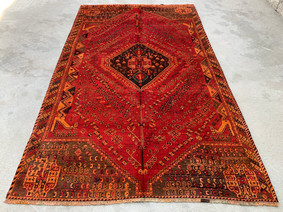 8'0 x 4'11 Handgeknoopt Perzisch wollen tapijt - Rood tribaal medaillonontwerp - KBHM-981