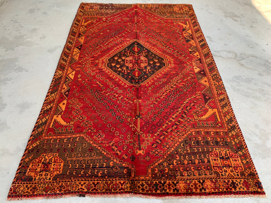 8'0 x 4'11 Handgeknoopt Perzisch wollen tapijt - Rood tribaal medaillonontwerp - KBHM-981