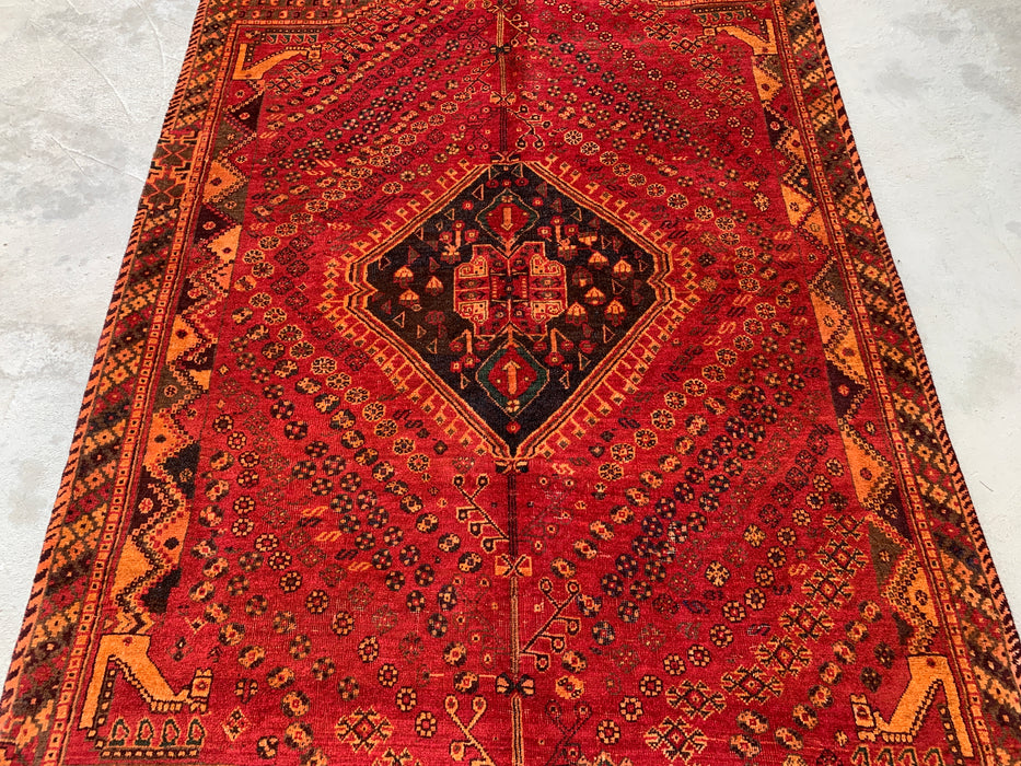 8'0 x 4'11 Handgeknoopt Perzisch wollen tapijt - Rood tribaal medaillonontwerp - KBHM-981