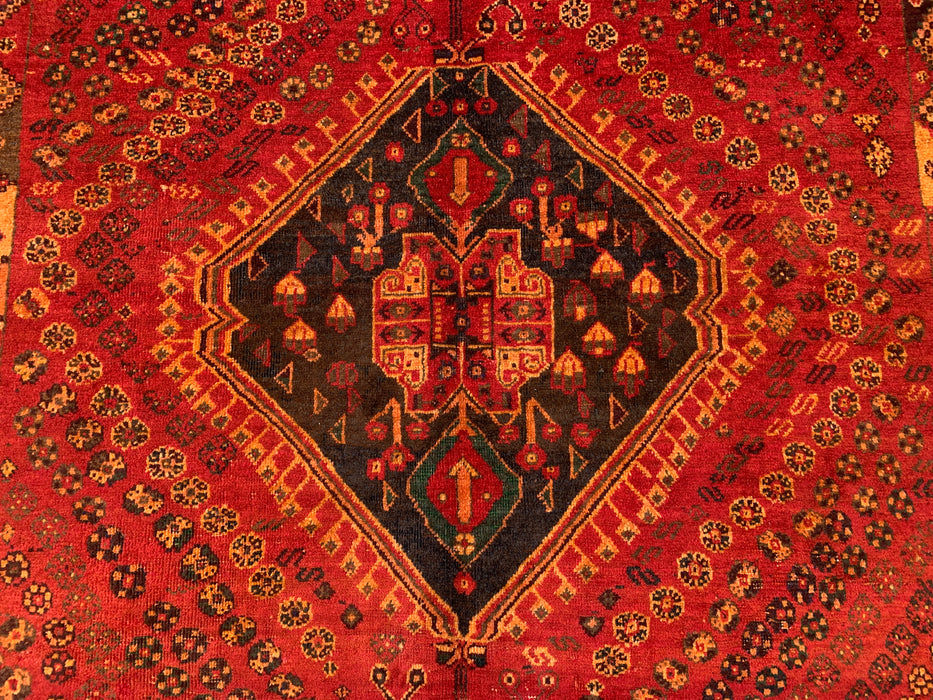 8'0 x 4'11 Handgeknoopt Perzisch wollen tapijt - Rood tribaal medaillonontwerp - KBHM-981