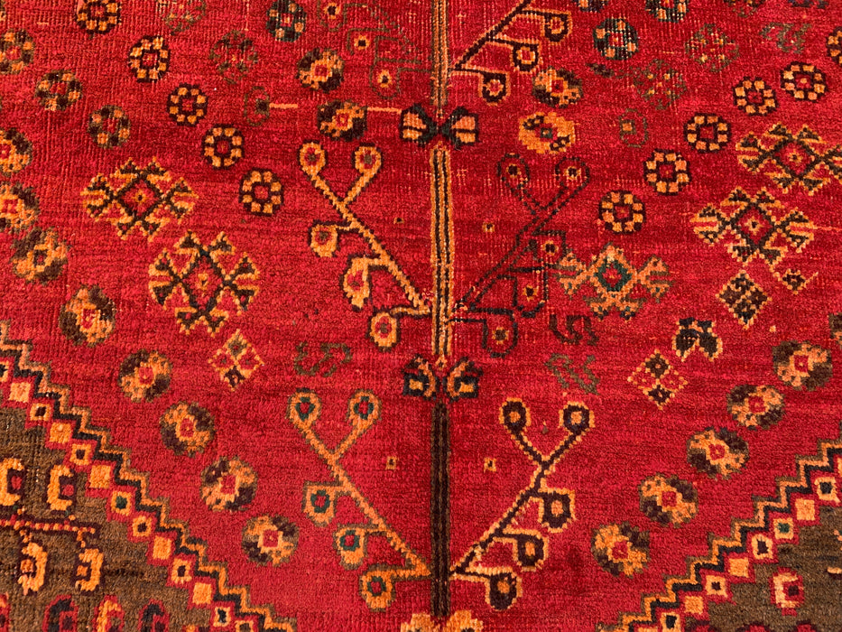 8'0 x 4'11 Handgeknoopt Perzisch wollen tapijt - Rood tribaal medaillonontwerp - KBHM-981
