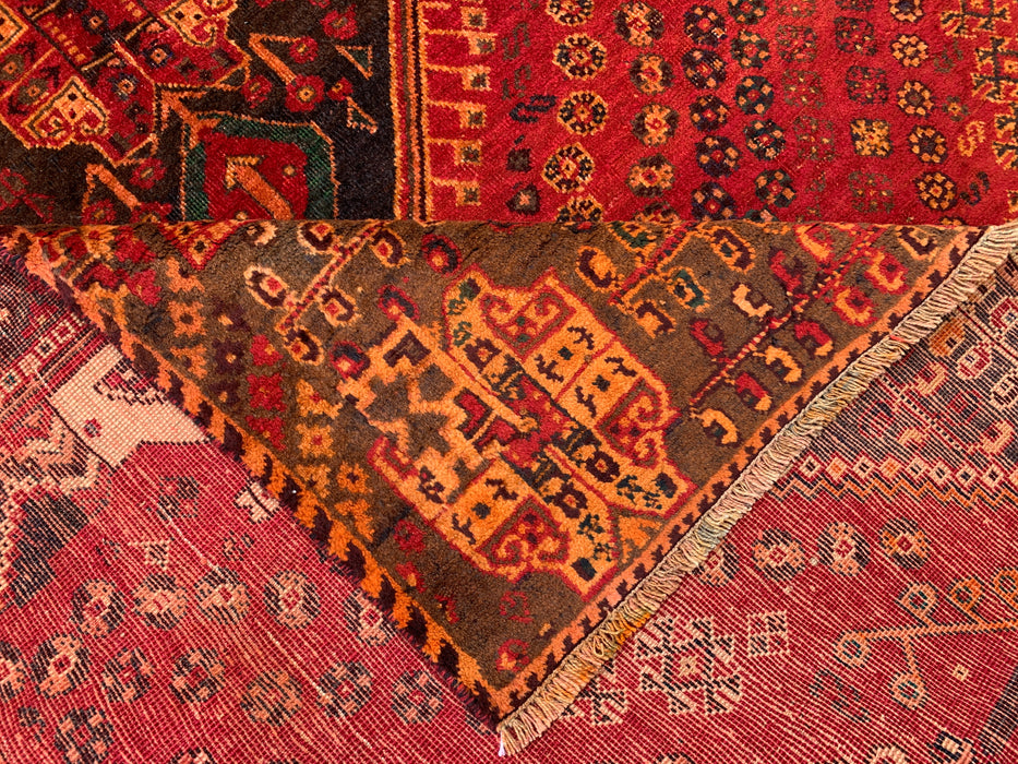8'0 x 4'11 Handgeknoopt Perzisch wollen tapijt - Rood tribaal medaillonontwerp - KBHM-981