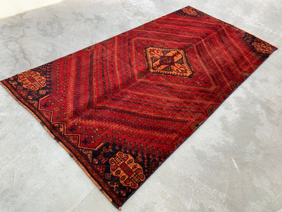 9'2 x 4'7 handgeknoopt Perzisch wollen tapijt - Rood tribaal medaillonmotief - KBHM-983