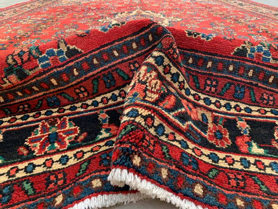 12'0 x 9'0 handgeknoopt Perzisch wollen tapijt - Rood floraal medaillonontwerp - KBHM-986