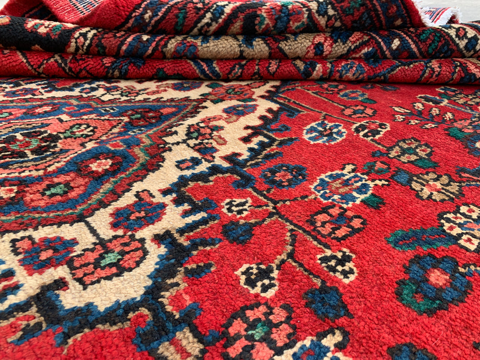 12'0 x 9'0 handgeknoopt Perzisch wollen tapijt - Rood floraal medaillonontwerp - KBHM-986