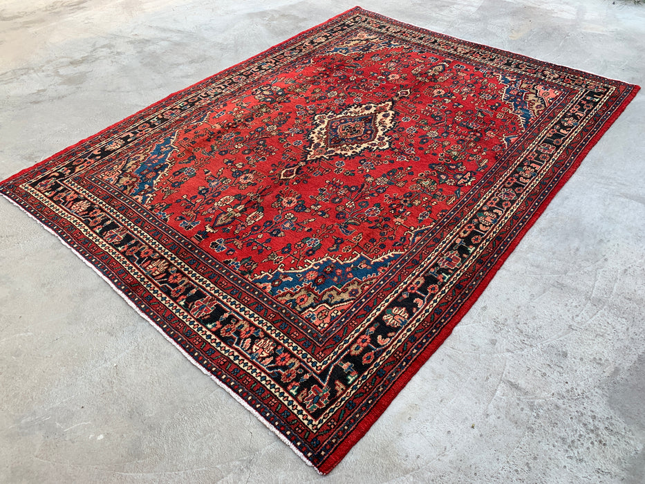12'0 x 9'0 handgeknoopt Perzisch wollen tapijt - Rood floraal medaillonontwerp - KBHM-986