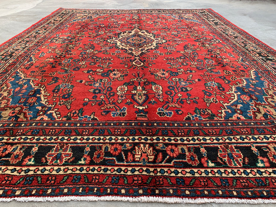 12'0 x 9'0 handgeknoopt Perzisch wollen tapijt - Rood floraal medaillonontwerp - KBHM-986