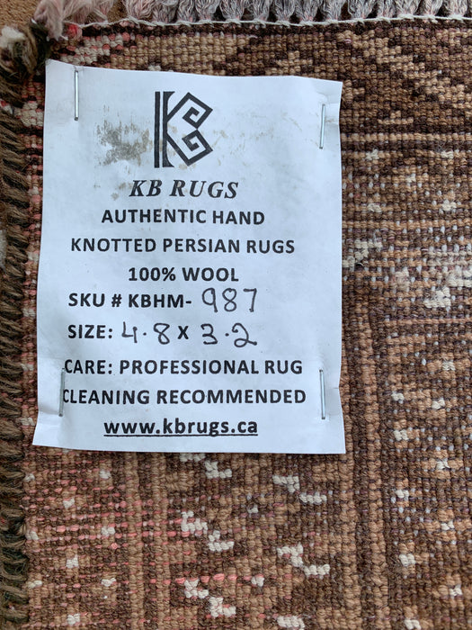 4'8 x 3'2 handgeknoopt Perzisch wollen tapijt - Taupe & bruin geometrisch motief - KBHM-987
