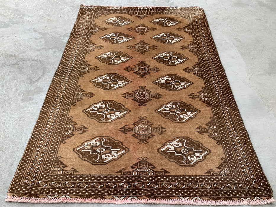 4'8 x 3'2 handgeknoopt Perzisch wollen tapijt - Taupe & bruin geometrisch motief - KBHM-987