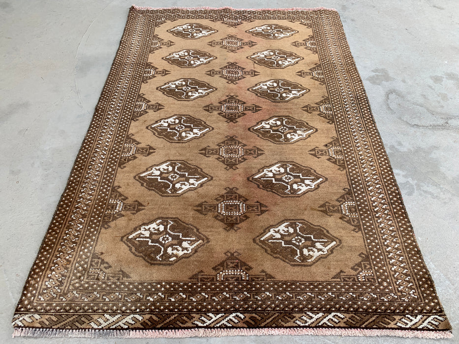 4'8 x 3'2 handgeknoopt Perzisch wollen tapijt - Taupe & bruin geometrisch motief - KBHM-987